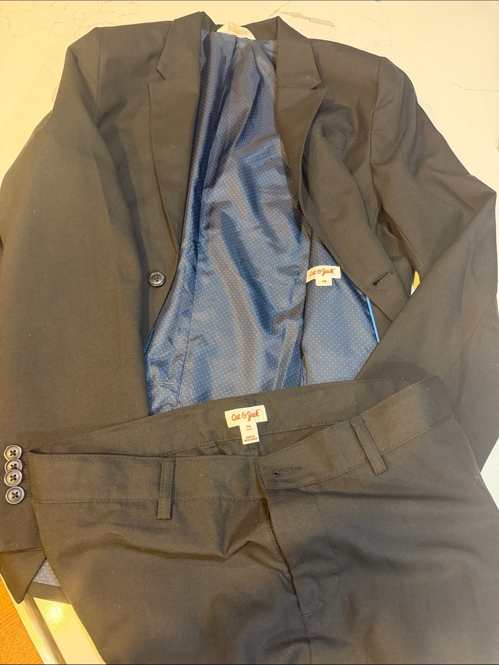 Cat & Jack Men's Black Suit with Blue Dot Lining